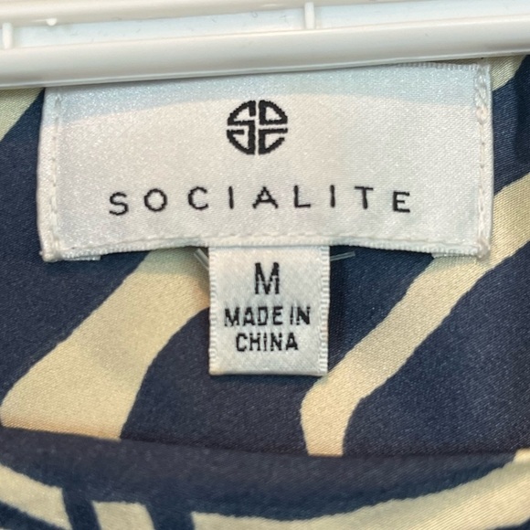 Socialite Midi Dress Blue Cream Geometric Print Bias Cut Size 8 Asymmetric Hem - Picture 5 of 15